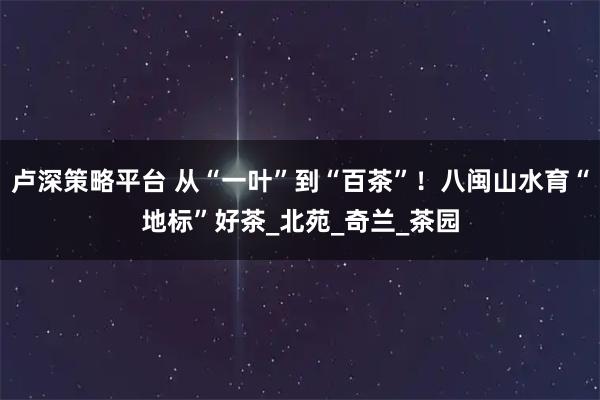 卢深策略平台 从“一叶”到“百茶”！八闽山水育“地标”好茶_北苑_奇兰_茶园